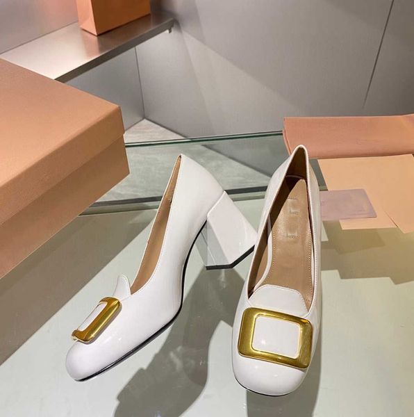 fashion thick heel square buckle single shoes high heel round head shallow, Black 
fashion thick heel square buckle single shoes high heel round head shallow, Black