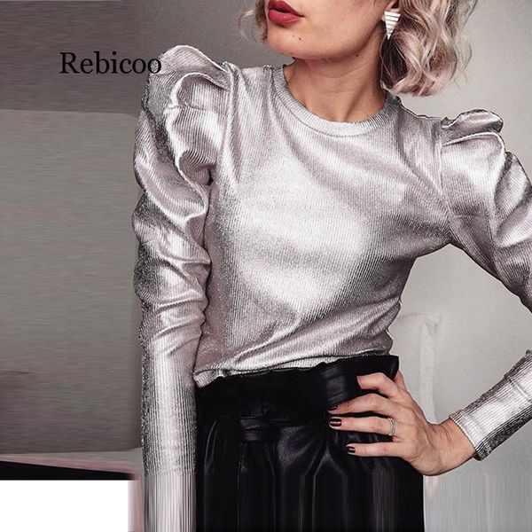 women's blouses shirts silver puff long sleeve blouse casual female spring o neck slim pullover fashion women velvet shirt streetwear, White
women's blouses shirts silver puff long sleeve blouse casual female spring o neck slim pullover fashion women velvet shirt streetwear, White