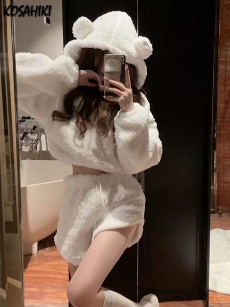 women's two piece pants kosahiki kawaii pieces set women crop hoodies mini shorts 2023 spring fluffy cute outfits female y2k streetwear, White
women's two piece pants kosahiki kawaii pieces set women crop hoodies mini shorts 2023 spring fluffy cute outfits female y2k streetwear, White