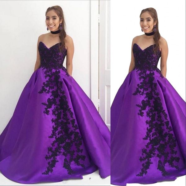 2023 purple evening dresses wear satin formal sweetheart black lace appliques zipper back elegant prom dress sleeveless women party gowns ba, Black;red
2023 purple evening dresses wear satin formal sweetheart black lace appliques zipper back elegant prom dress sleeveless women party gowns ba, Black;red