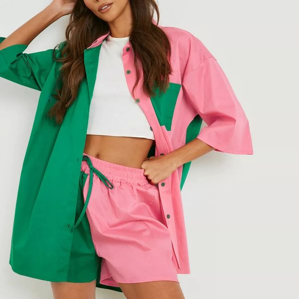 women's two piece pant casual 2 pcs clothes set contrast color patchwork oversized half sleeve buttons shirts with shorts suit 230106, White
women's two piece pant casual 2 pcs clothes set contrast color patchwork oversized half sleeve buttons shirts with shorts suit 230106, White