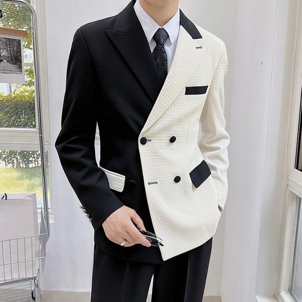 men's suits blazers men double breasted fashion black white patchwork autumn party club stitching contrast hombre jacket 230106, White;black
men's suits blazers men double breasted fashion black white patchwork autumn party club stitching contrast hombre jacket 230106, White;black
