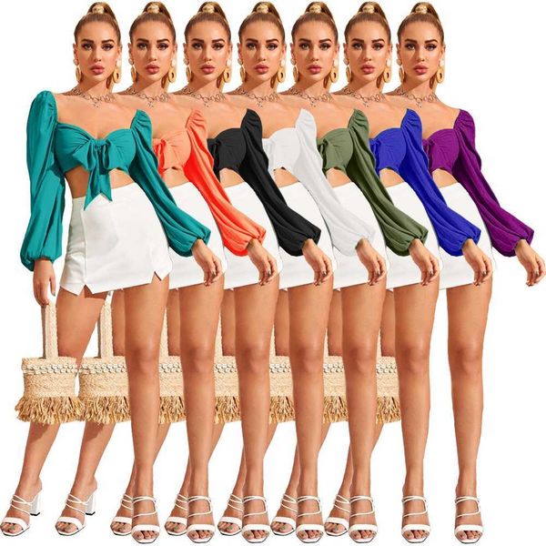 women super short lace up slim bubble sleeve solid shirt designer 2023 new long sleeve shirt 7 colours, White
women super short lace up slim bubble sleeve solid shirt designer 2023 new long sleeve shirt 7 colours, White