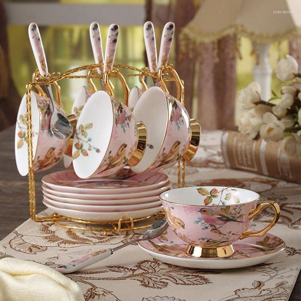 Saucers Cups Bone China Coffee Cup Set Pink Bird Porcelain Tea Advanced Ceramic Pot Mug Sugar Bowl Creamer Teapot Milk Jug Teaset pot set, Blue 
Saucers Cups Bone China Coffee Cup Set Pink Bird Porcelain Tea Advanced Ceramic Pot Mug Sugar Bowl Creamer Teapot Milk Jug Teaset pot set, Blue