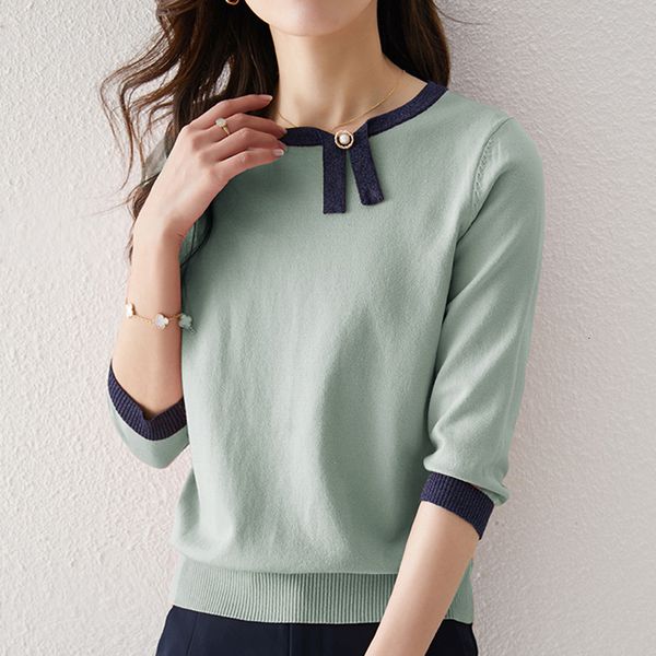 women's t shirt bright silk knitted t women summer korean fashion beading casual o neck tee woman clothes poleras mujer 230105, White
women's t shirt bright silk knitted t women summer korean fashion beading casual o neck tee woman clothes poleras mujer 230105, White