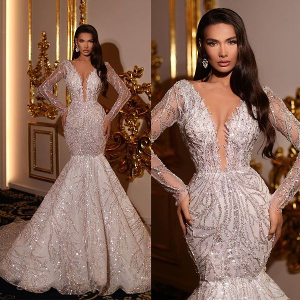 exquisite shiny mermaid wedding dresses v neck full sleeve bridal gown sequined lace beading dress vestido de novia, White
exquisite shiny mermaid wedding dresses v neck full sleeve bridal gown sequined lace beading dress vestido de novia, White