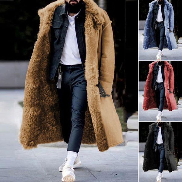 men' blends trendy winter overcoat midi length coat faux fur colorfast mid calf warm 230105, Black
men' blends trendy winter overcoat midi length coat faux fur colorfast mid calf warm 230105, Black