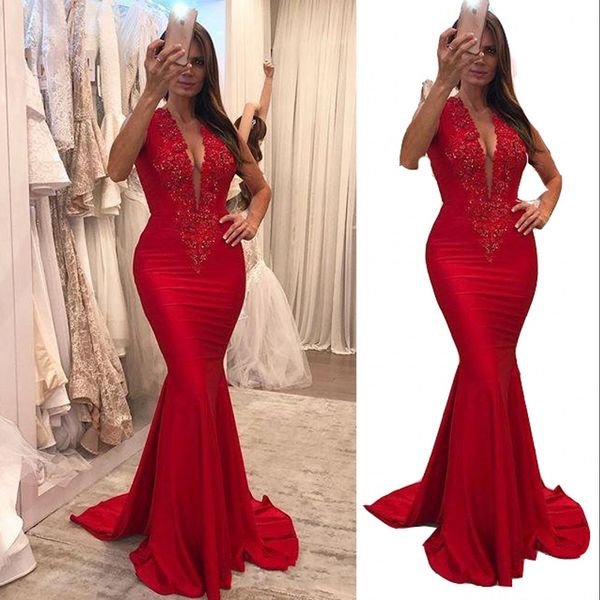 2023 prom dresses modest deep v neck red mermaid lace appliques crystal beads sweep train evening gowns for women formal occasion dress, Black
2023 prom dresses modest deep v neck red mermaid lace appliques crystal beads sweep train evening gowns for women formal occasion dress, Black
