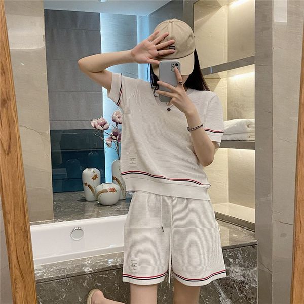 women's two piece pants 22 summer tb college style striped ice silk knitted design sense short-sleeved casual slimming all-match shorts, White
women's two piece pants 22 summer tb college style striped ice silk knitted design sense short-sleeved casual slimming all-match shorts, White