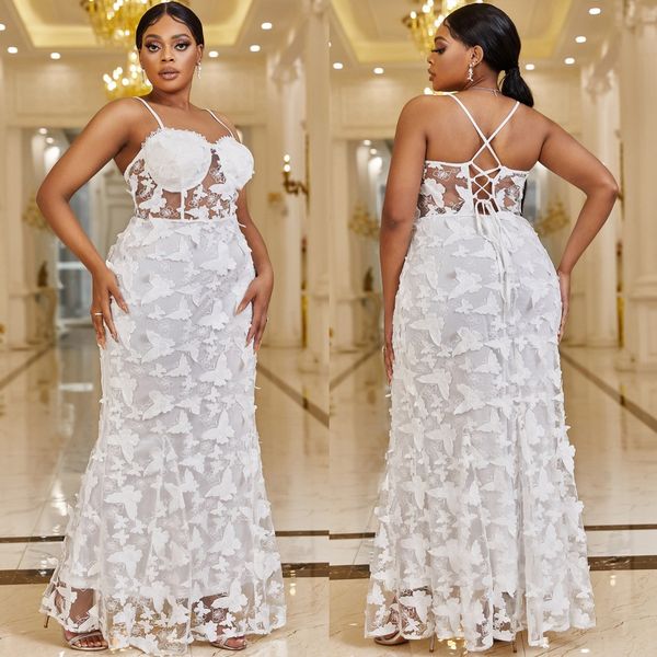 white plus size lace evening dresses spaghetti straps neckline prom gowns mermaid 3d butterflies appliqued special occasion dress, Black
white plus size lace evening dresses spaghetti straps neckline prom gowns mermaid 3d butterflies appliqued special occasion dress, Black