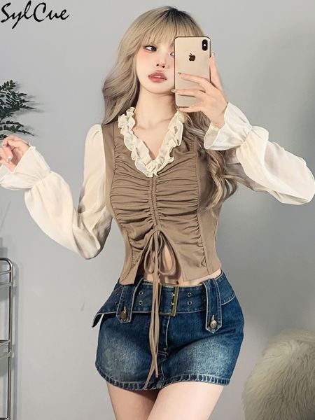 women's t shirt sylcue french retro stitching lightweight breathable cool drawstring lace collar sweet casual versatile bell sleeve 230, White
women's t shirt sylcue french retro stitching lightweight breathable cool drawstring lace collar sweet casual versatile bell sleeve 230, White
