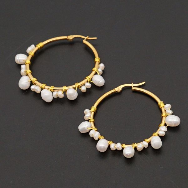 gold-plated ring huggie natural freshwater pearl female jewelry bohemian style personalized earrings, Golden;silver
gold-plated ring huggie natural freshwater pearl female jewelry bohemian style personalized earrings, Golden;silver