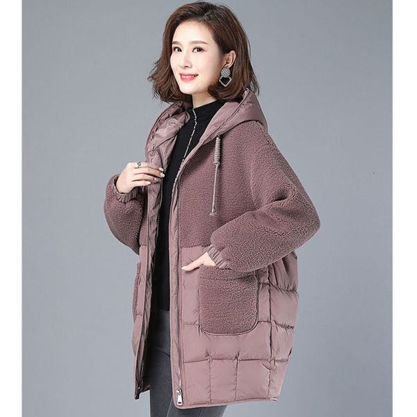 women's down parkas autumn winter hooded women padded jackets casual loose midlength thicken outwear female lamb wool panel cotton coat, Black
women's down parkas autumn winter hooded women padded jackets casual loose midlength thicken outwear female lamb wool panel cotton coat, Black