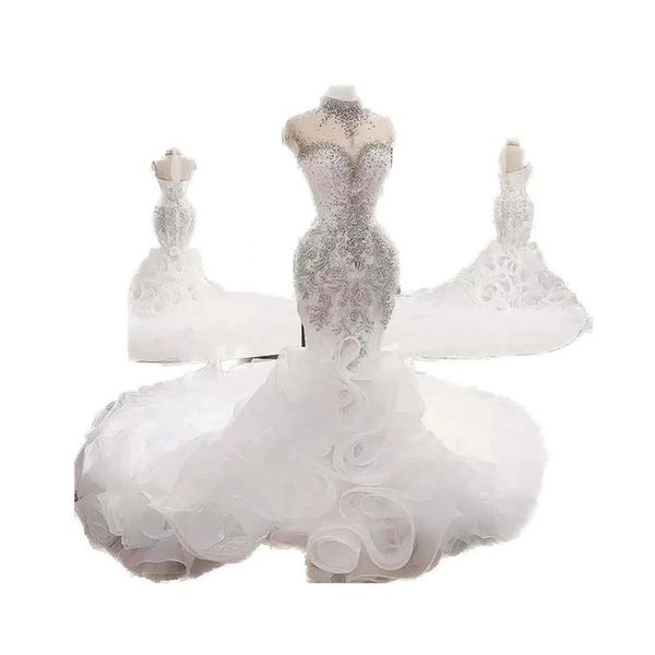 plus size arabic beaded crystals mermaid wedding dresses aso ebi luxurious 2023 high neck bridal cascading ruffles skirts chapel train brida, White
plus size arabic beaded crystals mermaid wedding dresses aso ebi luxurious 2023 high neck bridal cascading ruffles skirts chapel train brida, White