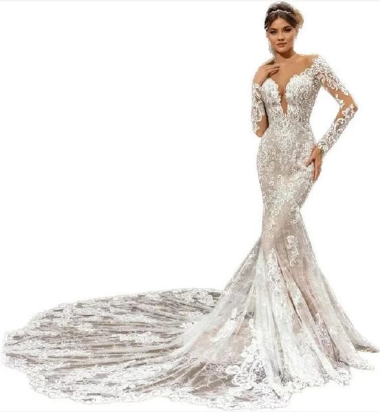 mermaid bride gown 2023 lace deep v-neck neckline full sleeves chapel train plus size wedding dresses vestidos de novia, White
mermaid bride gown 2023 lace deep v-neck neckline full sleeves chapel train plus size wedding dresses vestidos de novia, White