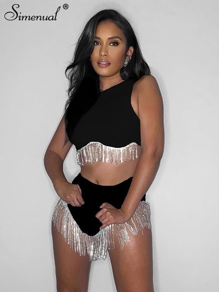 women s two piece pants simenual glitter tassel patchwork sets of women 2 pieces elegant sleeveless simple crop and gorgeous black shorts lo, White
women s two piece pants simenual glitter tassel patchwork sets of women 2 pieces elegant sleeveless simple crop and gorgeous black shorts lo, White