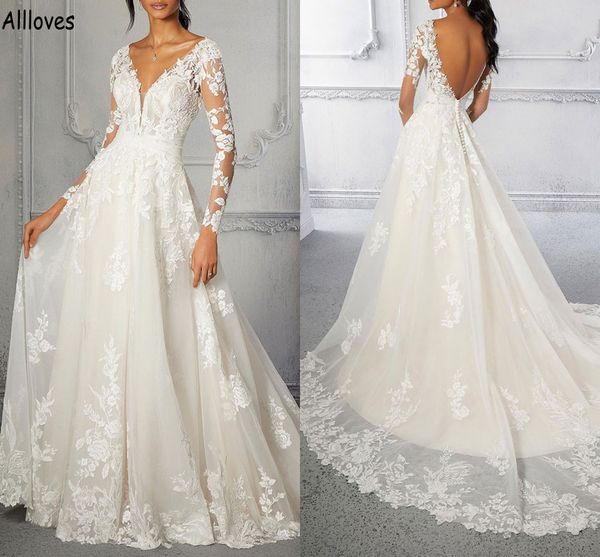 v neck a line wedding dresses with long sleeves ivory lace appliqued backless bridal gowns court train plus size women vestidos de novia for, White
v neck a line wedding dresses with long sleeves ivory lace appliqued backless bridal gowns court train plus size women vestidos de novia for, White