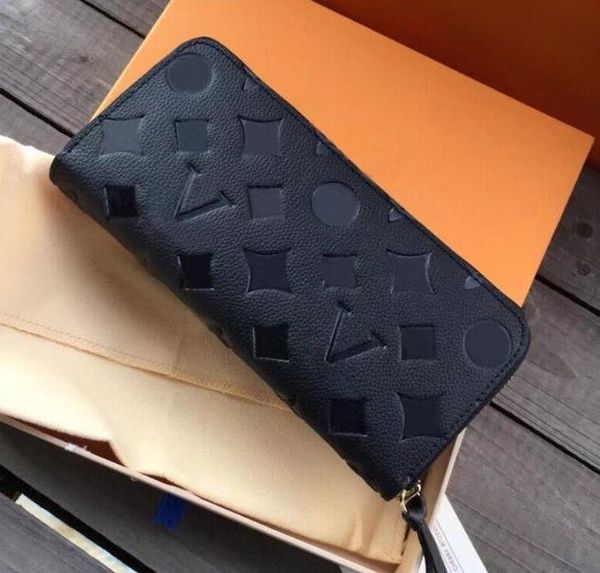 

Fashion Designer Women Clutch Wallet Embossed Flowers Genuine Leather Purses Single Zipper Wallets Lady Long Louiseity Purse Viutonity with orange Box Card 60017, Coffer grid