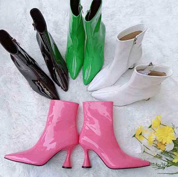 women boots fashion pointed patent leather candy color overshoot solid medium thin heel multicolor women's 07091011, Black
women boots fashion pointed patent leather candy color overshoot solid medium thin heel multicolor women's 07091011, Black