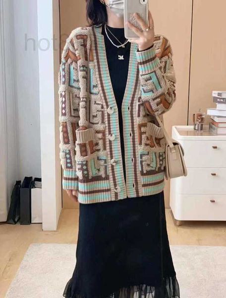 women's knits & tees designer classic double f v neck cardigan contrast jacquard three-dimensional flocking thick wind small loose vers, White
women's knits & tees designer classic double f v neck cardigan contrast jacquard three-dimensional flocking thick wind small loose vers, White