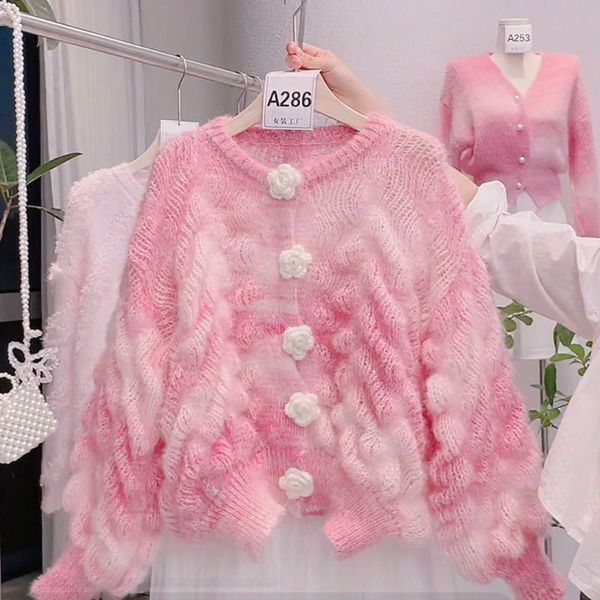 women's knits tees girl's sweet pink hollow sweater flower button cardigan 230106, White
women's knits tees girl's sweet pink hollow sweater flower button cardigan 230106, White