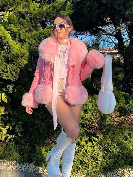 women s down parkas fur collar leather winter short jackets pink cute loose double breasted woolen cuffs ladies coat puffer crop coats 23010, Black
women s down parkas fur collar leather winter short jackets pink cute loose double breasted woolen cuffs ladies coat puffer crop coats 23010, Black