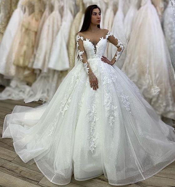 elegant white a line wedding dresses glitter tulle lace appliques long sleeves sheer neck floor length bridal gowns with beads custom
elegant white a line wedding dresses glitter tulle lace appliques long sleeves sheer neck floor length bridal gowns with beads custom