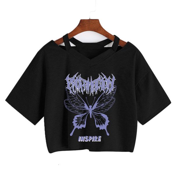 women s t shirt summer gothic purple butterfly vintage graphic tee female short sleeve t shirt v neck cropped harajuku streetwear 230106, White
women s t shirt summer gothic purple butterfly vintage graphic tee female short sleeve t shirt v neck cropped harajuku streetwear 230106, White