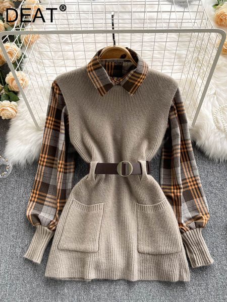 women s blouses shirts deat two piece chic plaid knitted sweater vest lace up waist 2023 spring fashion female clothing 11x1035 230107, White
women s blouses shirts deat two piece chic plaid knitted sweater vest lace up waist 2023 spring fashion female clothing 11x1035 230107, White