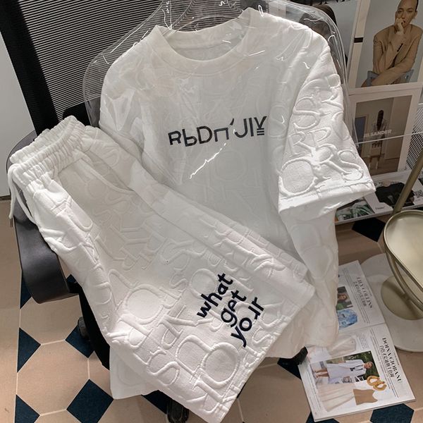 women s two piece pants casual sportswear ensemble femme 2 pices t loose embossed short sleeve t shirts wide leg shorts sets 230106, White
women s two piece pants casual sportswear ensemble femme 2 pices t loose embossed short sleeve t shirts wide leg shorts sets 230106, White