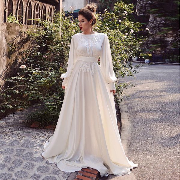 simple a line wedding dresses soft satin boho lace appliques long puff sleeves bridal gown vintage bride party gowns 2023, White
simple a line wedding dresses soft satin boho lace appliques long puff sleeves bridal gown vintage bride party gowns 2023, White
