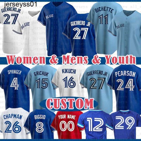 27 vladimir guerrero jr. baseball jersey blue bo bichette george springer yusei kikuchi cavan biggio randal grichuk nate pearson hyun-jin, Blue;black
27 vladimir guerrero jr. baseball jersey blue bo bichette george springer yusei kikuchi cavan biggio randal grichuk nate pearson hyun-jin, Blue;black