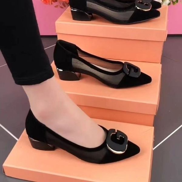 dress shoes summer asakuchi women 's high heels mesh breathable casual square heel pointed toe 230106, Black
dress shoes summer asakuchi women 's high heels mesh breathable casual square heel pointed toe 230106, Black