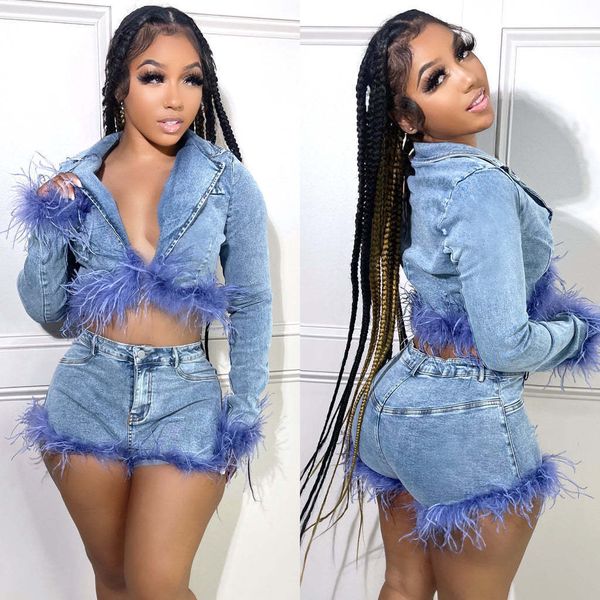 women s two piece pants denim fur cropped jacket pant sets winter fall women elegant luxury outfits short jean jackets 2 s set 230106, White
women s two piece pants denim fur cropped jacket pant sets winter fall women elegant luxury outfits short jean jackets 2 s set 230106, White