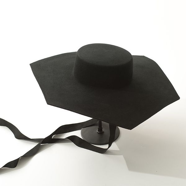 wide brim hats bucket euroamerican style hexagonal flatbig eaves hat stage show concave shape tied felt black s 230106, Blue;gray
wide brim hats bucket euroamerican style hexagonal flatbig eaves hat stage show concave shape tied felt black s 230106, Blue;gray
