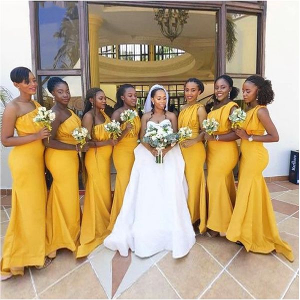 new gold african bridesmaid dresses one shoulder pleats satin long wedding party dress mermaid maid of honor gowns plus size, White;pink
new gold african bridesmaid dresses one shoulder pleats satin long wedding party dress mermaid maid of honor gowns plus size, White;pink