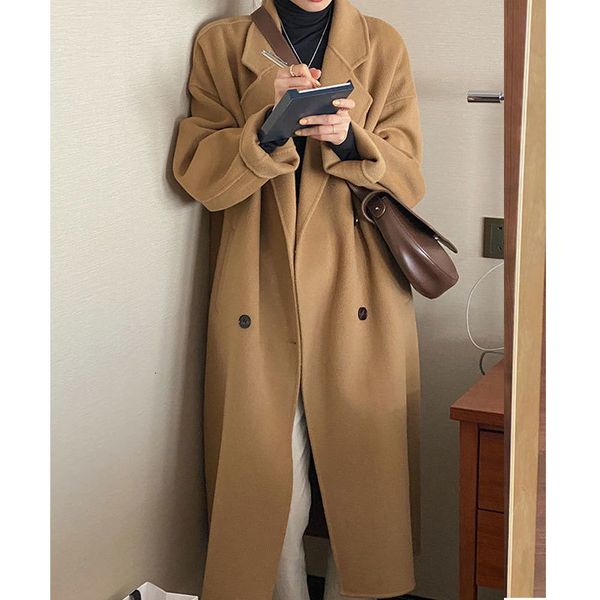 women's wool blends elegant women double breasted loose woolen coat lapel collar long sleeve casual solid oversize autumn winter hrh 23, Black
women's wool blends elegant women double breasted loose woolen coat lapel collar long sleeve casual solid oversize autumn winter hrh 23, Black