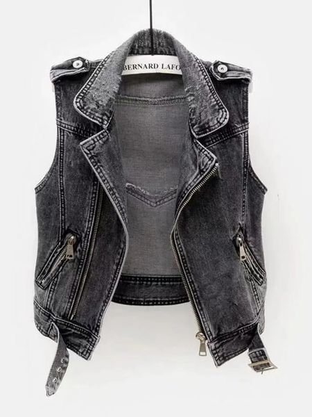 women's vests jmprs grey denim women vest fashion zipper jeans jacket autumn sleeveless loose short coat causal korean waistcoats 23010, Black;white
women's vests jmprs grey denim women vest fashion zipper jeans jacket autumn sleeveless loose short coat causal korean waistcoats 23010, Black;white