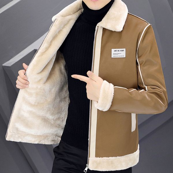 men's leather faux winter fur jacket lapel motorcycle bike plus velvet padded casual coat streetwear social clothing 230107, Black
men's leather faux winter fur jacket lapel motorcycle bike plus velvet padded casual coat streetwear social clothing 230107, Black