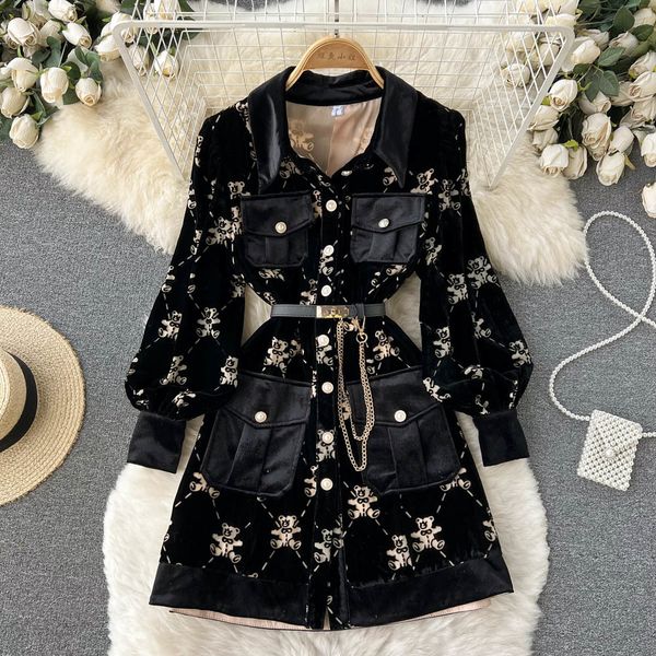autumn fashion temperament velvet woman dress cute bear print lace-up waist long sleeve short dresses women button-up vestidos 2023, Black;gray
autumn fashion temperament velvet woman dress cute bear print lace-up waist long sleeve short dresses women button-up vestidos 2023, Black;gray
