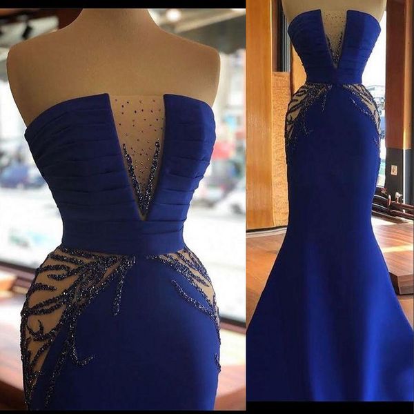2023 prom dresses arabic royal blue mermaid strapless illusion keyhole crystal beads mermaid cutaway sides floor length aso ebi evening gown, Black
2023 prom dresses arabic royal blue mermaid strapless illusion keyhole crystal beads mermaid cutaway sides floor length aso ebi evening gown, Black