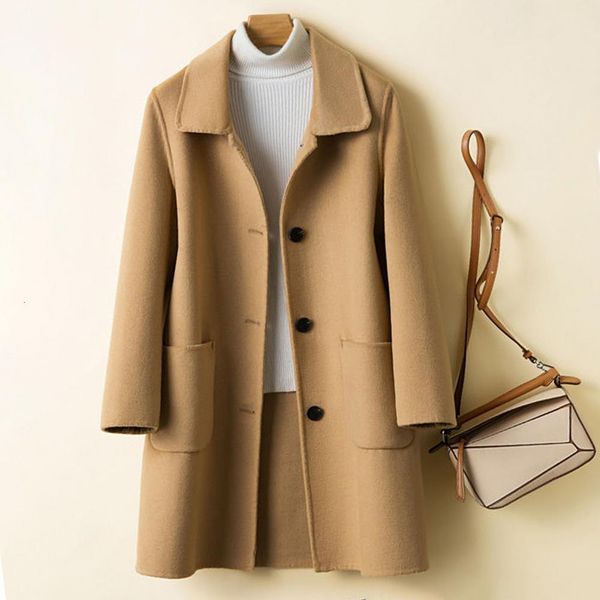 women's wool blends simple winter coat comfy thickened windproof lady midlength pure color doublesided woolen women cold resistant 2301, Black
women's wool blends simple winter coat comfy thickened windproof lady midlength pure color doublesided woolen women cold resistant 2301, Black