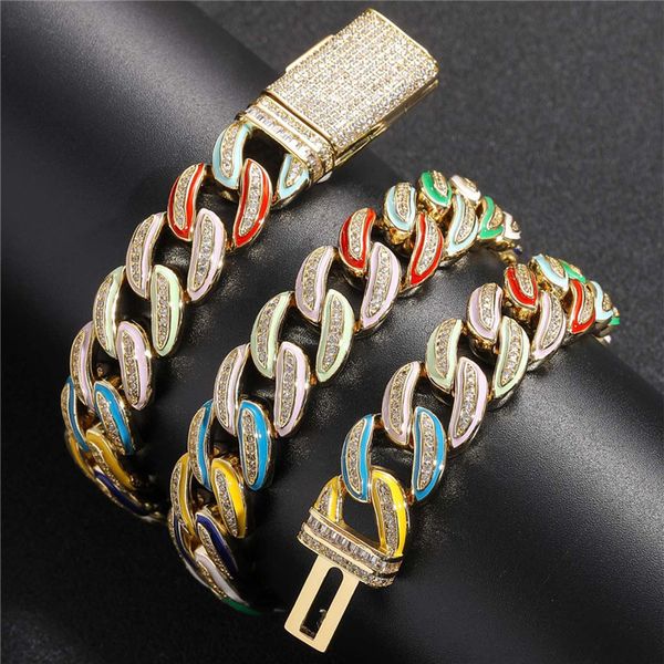 new fashion 15mm 18-24inch men women gold plated colorful oil panting bling cz cuban chain necklace 7/8inch bracelet jewelry, Silver
new fashion 15mm 18-24inch men women gold plated colorful oil panting bling cz cuban chain necklace 7/8inch bracelet jewelry, Silver