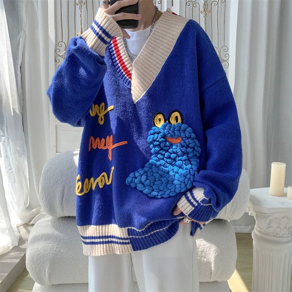 men s t shirts hybskr cute cartoon embroidery men sweaters v neck patchwork oversized male knitted pullovers autumn winter 5xl 230107, White;black
men s t shirts hybskr cute cartoon embroidery men sweaters v neck patchwork oversized male knitted pullovers autumn winter 5xl 230107, White;black