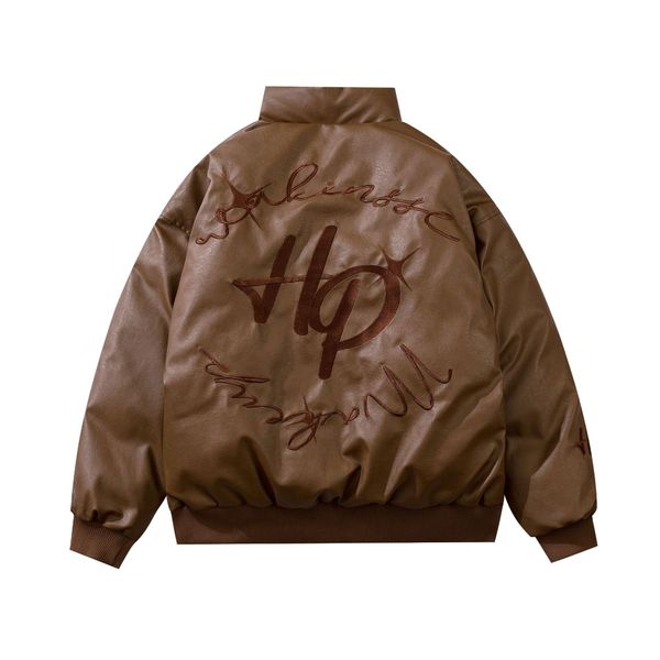 vintage pu leather parkas streetwear embroidery letter coats winter thick warm casual bubble padded jackets unisex, Black;brown
vintage pu leather parkas streetwear embroidery letter coats winter thick warm casual bubble padded jackets unisex, Black;brown