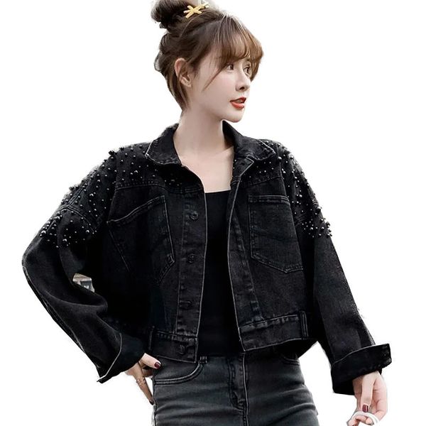men's down parkas spring and autumn denim jacket women's large size short coat loose little man beaded jeans outwear female 230107, Black
men's down parkas spring and autumn denim jacket women's large size short coat loose little man beaded jeans outwear female 230107, Black