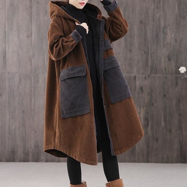 women's down parkas fashion corduroy jacket big pocket plus cotton thick hooded padded coat autumn winter loose casual long cloak parka, Black
women's down parkas fashion corduroy jacket big pocket plus cotton thick hooded padded coat autumn winter loose casual long cloak parka, Black