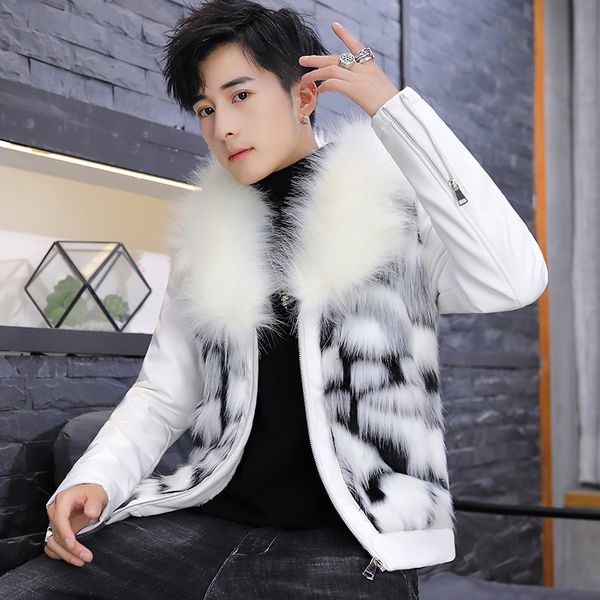 men's leather faux fur coat youth handsome autumn and winter warm mink jacket 230107, Black
men's leather faux fur coat youth handsome autumn and winter warm mink jacket 230107, Black