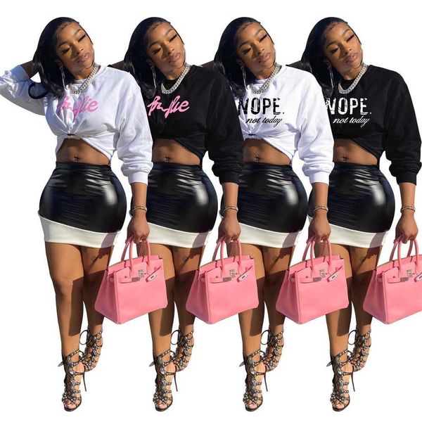 fashion designer women spring autumn long sleeved t-shirt short skirt suit two-piece leather skirt letters printed 4 colours, Gray
fashion designer women spring autumn long sleeved t-shirt short skirt suit two-piece leather skirt letters printed 4 colours, Gray