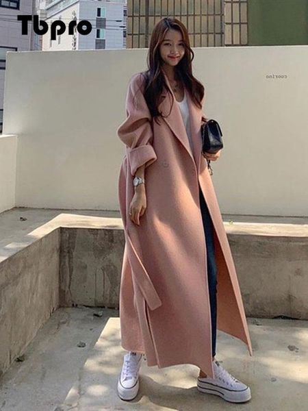 women's wool blends pink cashmere coats loose elegant overcoat medium long belt en coat female autumn winter fashion outwear 230107, Black
women's wool blends pink cashmere coats loose elegant overcoat medium long belt en coat female autumn winter fashion outwear 230107, Black